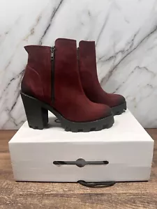 Aldo Stiefeletten Damen 8,5 rot (Wein) Kunstwildleder Blockabsatz Reißverschluss Stiefeletten - Bild 1 von 10
