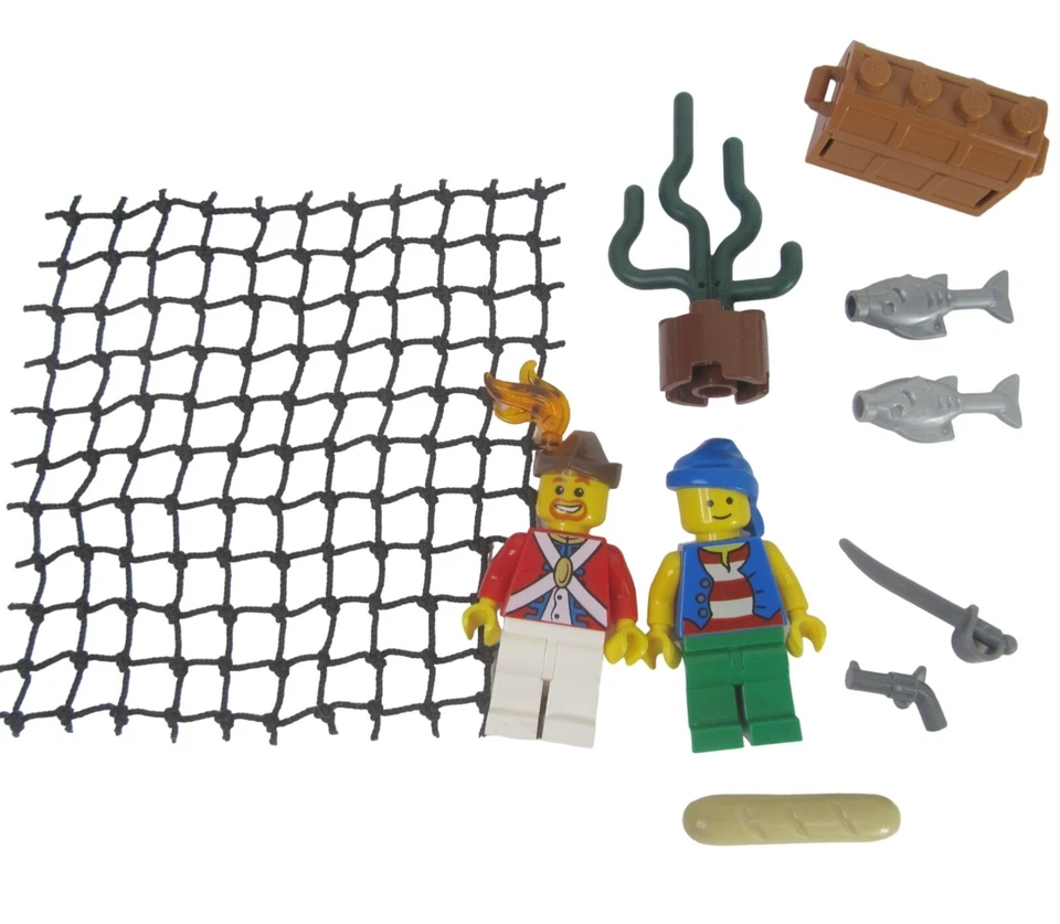 Lego Pirates Mini figure Set Imperial Soldier Officer Green Blue vest Fish Net - Image 1 of 3
