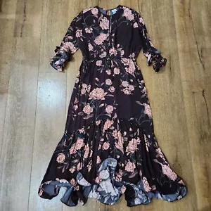 Johanne Ortiz x HM floral print ruffle hem midi dress XS bohocore wedding guest - Picture 1 of 16
