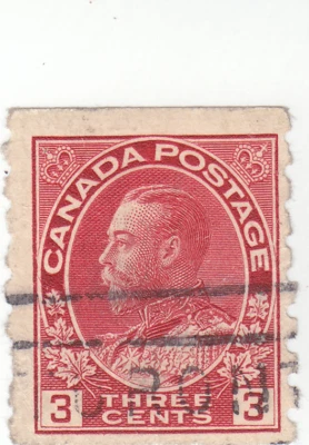 Canadá - Scott # 130 - Carmín de 3 centavos - Rey Jorge V - Usado Foto 1 de 2