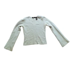Express Stretch Baby blau nubby V-Ausschnitt Pullover mit Glockenärmeln Größe S - Bild 1 von 5
