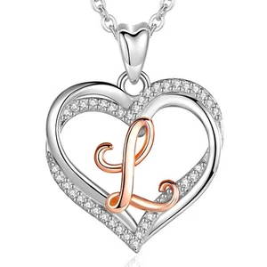 L Initial Necklace Letter L Jewelry Sterling Silver for Women Heart Pendant A... - Picture 1 of 9