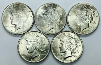 SILVER PEACE DOLLAR LOT! STUNNING PIECES! MUST OWN! 5 COINS TOTAL! NR #P1167 - Image 1 of 3