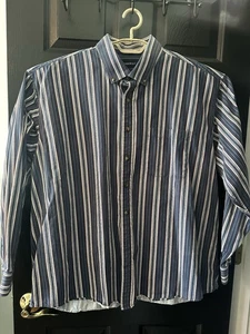 Herren Gestreift Oxford 2XL Blau Y2K Retro Knopfleiste Preppy Traditionell Urlaub - Bild 1 von 5