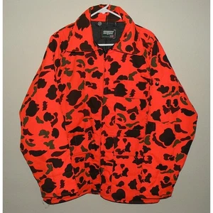 Vintage SafTbak Herren Medium durchgehender Reißverschluss Jagd gefütterte Jacke blaze orange Tarnmuster hergestellt in den USA - Bild 1 von 3