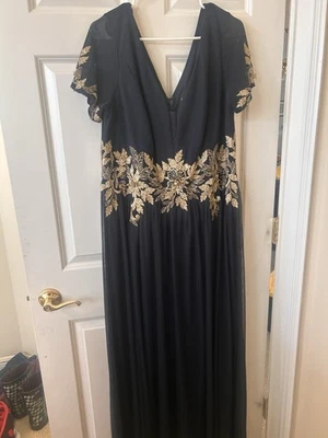 Betsy & Adam Women Blue Floral Embroidered V-Neck Chiffon Gown Dress Plus Sz 16W - Image 1 of 4