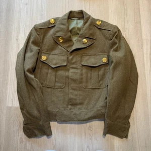 Chaqueta de Campo Ike Crop de Lana Verde Segunda Guerra Mundial Ejército de los Estados Unidos Años 40 De Colección con Alfileres Talla 36 Corta - Imagen 1 de 10