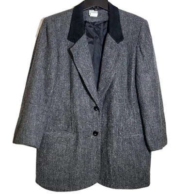 Blazer Jaclyn Smith Clásico Espiga Gris Carbón Talla 14 Cuello Contraste  Foto 1 de 4