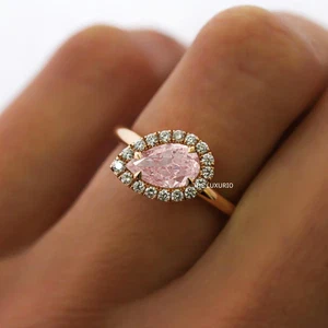 Fancy Intense Pink Diamond Ring IGI Lab Grown Pear Cut 14K White Gold 1.34 Carat - Picture 1 of 8