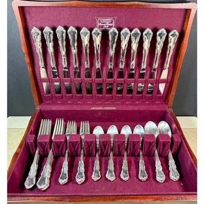 56 pc Reed & Barton Dresden Rose Silverplate Flatware w/Chest - Image 1 of 4