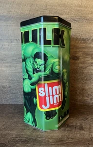 Raro contenedor de almacenamiento de hojalata THE HULK Slim Jim de colección bote hombre barra cueva ¡BONITO! - Imagen 1 de 14