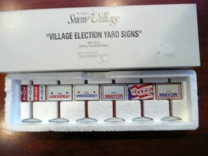 Department 56 Snow Village Election Yard Signs - 6 Metal Signs NEW $7.95 - Picture 1 of 1