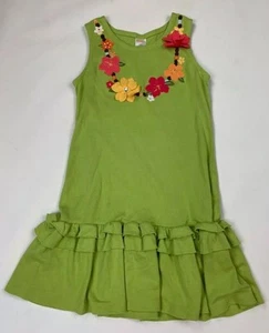 Girls Sz 7 Embroidered Green Sleeveless ALOHA SUNSHINE Ruffled Dress GYMBOREE - Picture 1 of 2