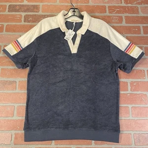 Marine Layer Terry Cloth Out Blue & White Varsity Polo Mens Medium NWT $88 - Picture 1 of 16