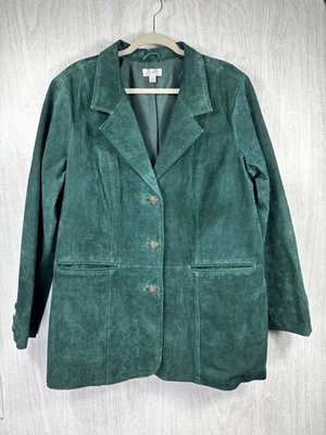 D&Co Green Suede Leather Blazer Jacket XL Classic Soft Lined Chic Fall Winter - Image 1 of 4