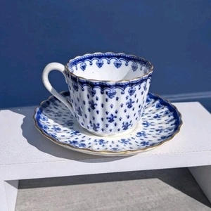 Antique c1875 Copeland Spode Fleur De Lys Blue Demitasse Set Tea Cup Saucer - Picture 1 of 17