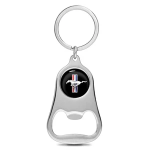 Ford Mustang Tri-Bar Schwarz Logo Chrom Flaschenöffner Metall Schlüsselanhänger - Bild 1 von 6