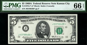 1969a* $5 Kansas City STAR • Federal Reserve Note FRN • Fr.1970-J* • PMG 66 EPQ - Picture 1 of 2