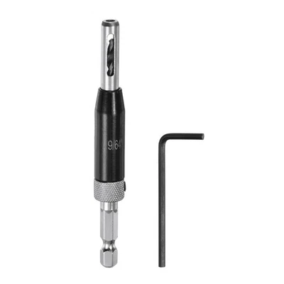 Juego de brocas autocentrantes de 9/64" vástago hexagonal 1/4" para bisagras, negro 1 pieza Foto 1 de 4