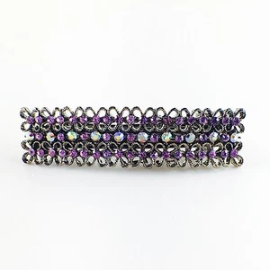 USA BARRETTE Rhinestone Crystal Hairpin Clip Vintage Elegant Simple Black Purple - Picture 1 of 7
