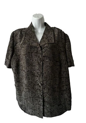 Blusa Spenser Jeremy W 18 100% Seda Geométrica Marrón Botón Manga Corta Foto 1 de 4