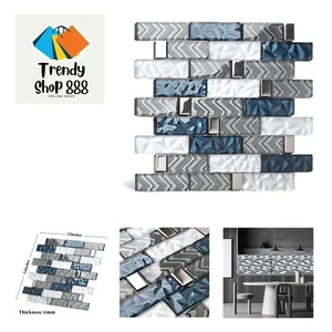 Glass Tiles Backsplash Subway Blue Mosaic Tile for Kitchen Bathroom Walls Pac... - Picture 1 of 10