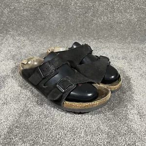 Birkenstock Arizona Womens Sz 38 US 7 Narrow Two-Strap Black Leather Sandals - Picture 1 of 11