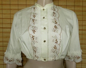 VANILLEFARBENE DIRNDLBLUSE - SPITZE - COTTON/POL. - VINTAGE - WIE NEU - GR.S - M - Bild 1 von 2