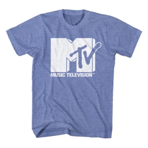 MTV Music Television Men's T Shirt Original Logo Lt Blue Heather Cotton SM -2XL - Picture 1 of 3