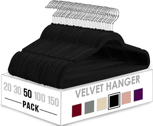 50 Pack Velvet Hangers Non Slip Durable Heavy Duty Black 360 Degree Rotatable Ho - Picture 1 of 12
