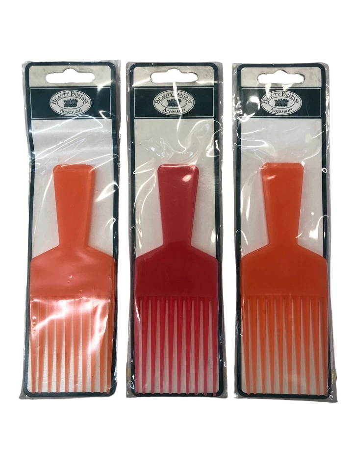 3 PETTINI A FORCHETTA ARANCIONE E ROSSO ACCESSORI CAPELLI PETTINE AFRO CM 16 - Immagine 1 di 1