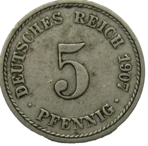 1907-A Germany (Deutches Reich) 5 Pfennig - Copper/Nickel Collectible Coin 🤩 - Picture 1 of 2
