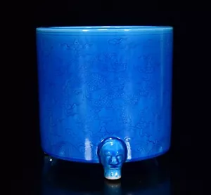 Collectable Beautiful Chinese Hand Blue Glaze Porcelain Dragon Brush Pot - Picture 1 of 9