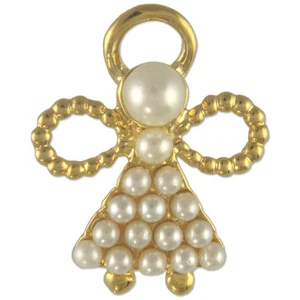 CUTE RHODIUM OR GOLD PLATED HIGH QUALITY IMITATION WHITE PEARL ANGEL PIN BROOCH - Picture 1 of 4