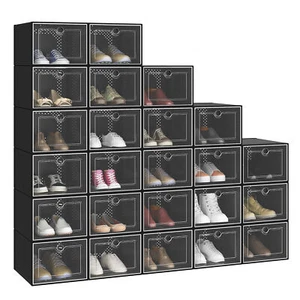 TAUS 24tlg Schuhkarton transparent Kunststoff stapelbar Sneaker Container Schublade schwarz XL - Bild 1 von 6