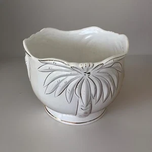 Cache Pot Vintage Années 1960 Palmiers Blanc Et Or CLF - Bild 1 von 6