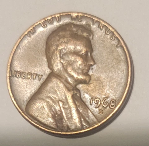 1968 D Lincoln Penny Error. "L" in Liberty and In God we Trust on Edge Cover