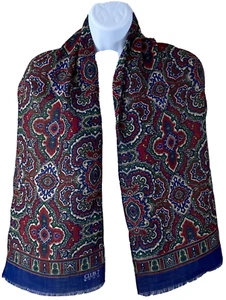 ECHO Club 7 Women 100% Wool Scarf 31" x 10.5" Paisley Multi Raw Edge - Picture 1 of 7