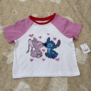 Girls’ Disney Stitch Raglan Graphic Tee Valentine’s Day Size XS 4/5 - Picture 1 of 4