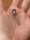 Antique Tiny Miniature Button Hook Fob with Faceted Amethyst Purple End 