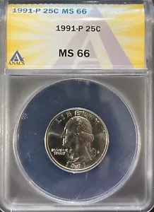 1991-P Washington Quarter 25C ANACS MS 66 - Picture 1 of 2