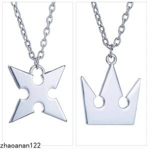 Set of 2 Kingdom Hearts Sora Crown Roxas Cross Metal Necklace Keyblade Pandent - Picture 1 of 8