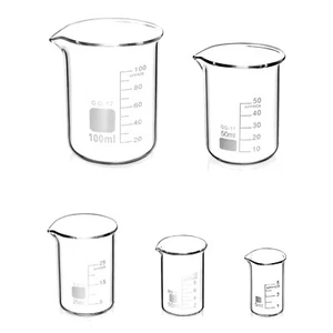 Abgestufte Glas Messbecher Set 5 Stück 5ml 10ml 25ml 50ml 100ml Laborküche - Bild 1 von 2