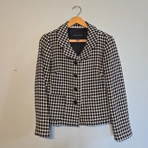 Banana Republic Women's Blazer Size 6 Linen Blend Lined 4 Button Blue & Cream - Picture 1 of 11