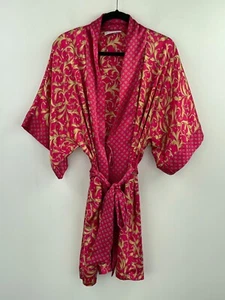 Miss Elaine Kimono Satin Robe Pink Paisley Floral 3/4 Sleeve Womens  A35-04 - Picture 1 of 9