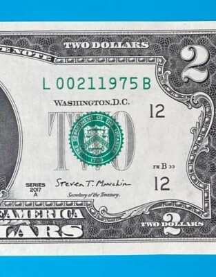 February 1, 1975 / 2 January 1975 L 00211975 B BIRTHDAY Note $2 Two Dollar Bill - Image 1 of 3