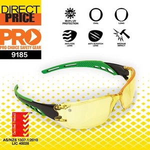 Pro Choice Cirrus Green Arms Safety Glasses Amber A/F Lens 12 Pairs,9185 - Picture 1 of 4