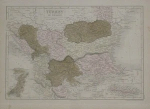 Original 1852 Sidney Hall Map TURKEY IN EUROPE Bosnia Serbia Croatia Macedonia - Picture 1 of 12