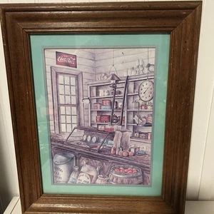 Vintage gerahmter Ladenfront Szene Druck mit Coca-Cola Logo - 1980er - Bild 1 von 8