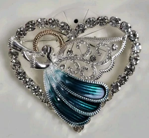 Napier Brosche Engel im Herzen silberfarben türkis Kleid Gold Heiligenschein neu im Karton  - Bild 1 von 7